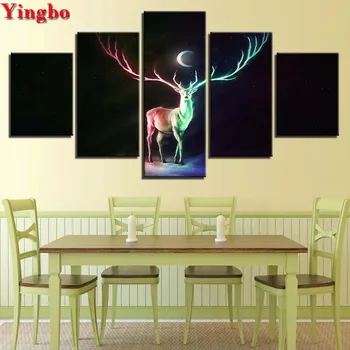 

5d diy diamond Painting 5 Pieces Abstract Deer And Moon Night Scene mosaic diamond embroidery Nordic Art Cuadros Decoracion