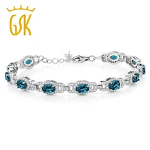9,65 Ct ОВАЛЬНЫЙ натуральный Лондонский украшения с голубым топазом 925 пробы Серебряный браслет для женщин GemStoneKing