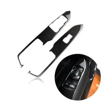 

2pcs Carbon Fiber Car Window Switch Lock Frame Cover Trim For Ford Mustang 2015-2019 Decoration Cover Trims
