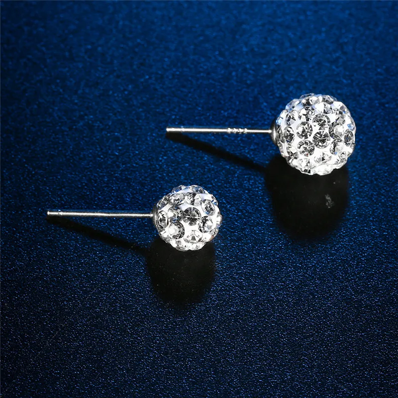 GAGAFEEL 8MM 925 Sterling Silver Ball Earrings Ear Studs Full CZ Zircon Earrings for Women OL Style Jewelry Accessories