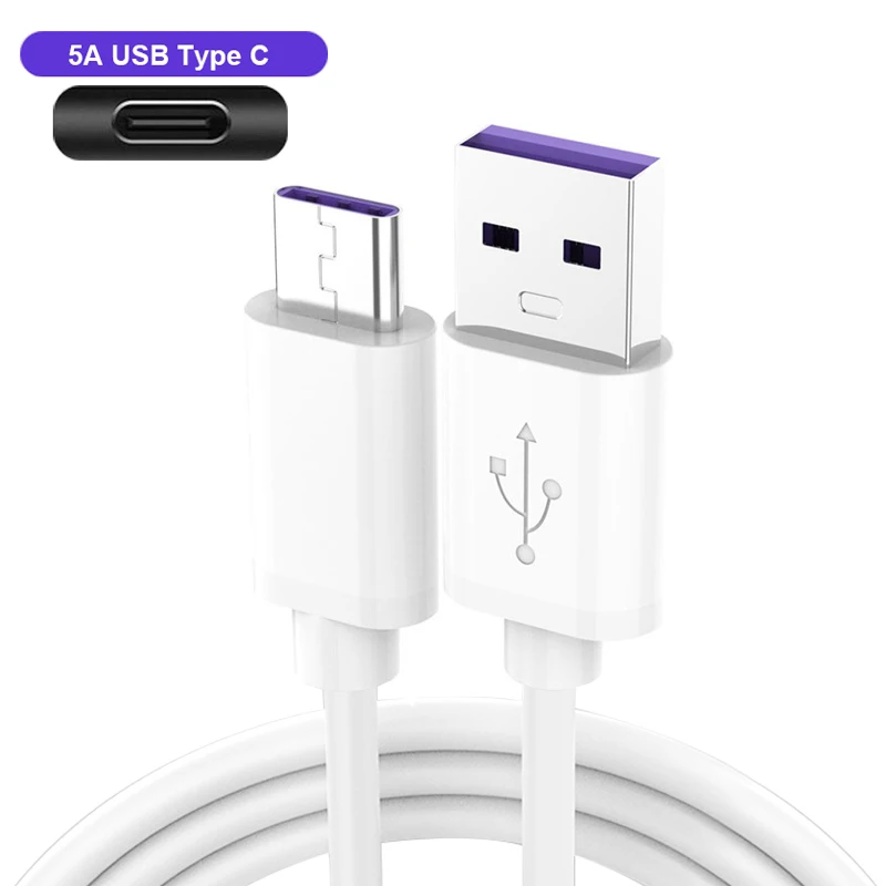5A супер быстрая зарядка данных type C USB C кабель для huawei P30 Lite P20 Pro type-c супер зарядное устройство USBC кабель для мобильного телефона - Цвет: Белый