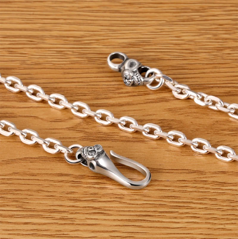 ZABRA 925 Sterling Silver Skull Interface Necklace Thickness 0.4 Cm/0.15 In For Men Women Party Valentine’s Day Hip Hop Jewelry