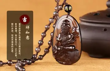 

LETSFUN Fine Jewelry Natural Ice Obsidian Buddhist Ruyi Guanyin Bodhisattva Amulet Pendant necklace Free Shipping