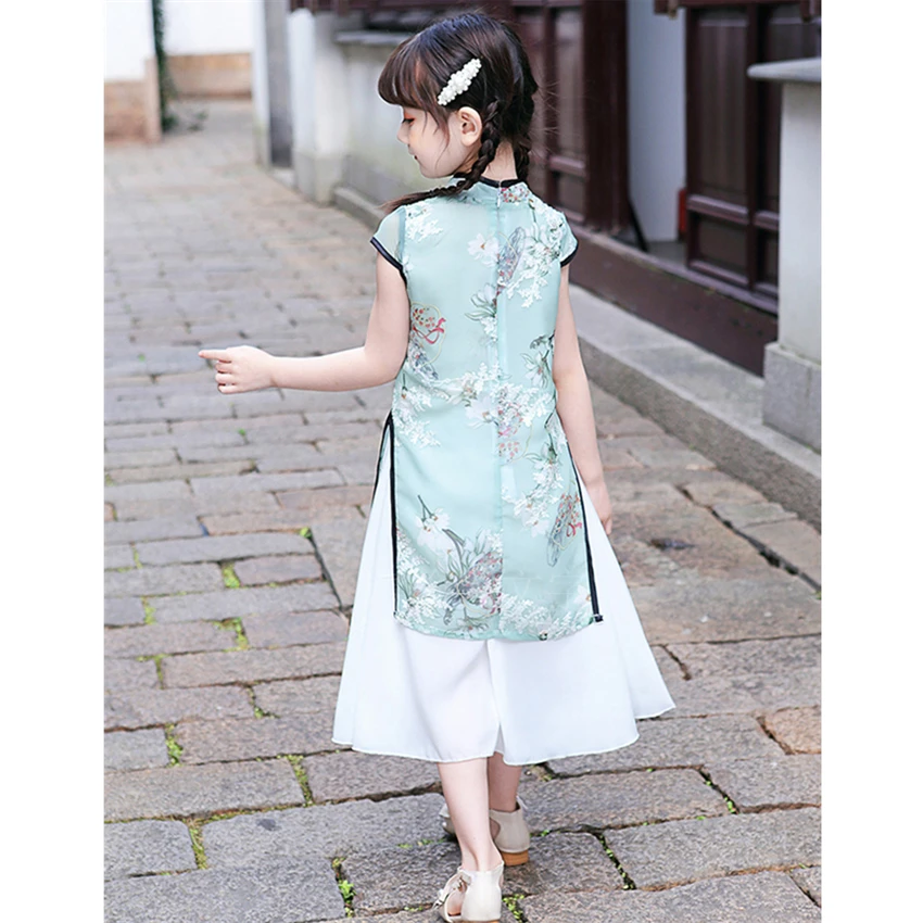 Girl Traditional Chinese Cheongsam Hanfu Dress Kids Princess Costume Wedding Aodai Children Qipao Floral Vestidos Evening Party