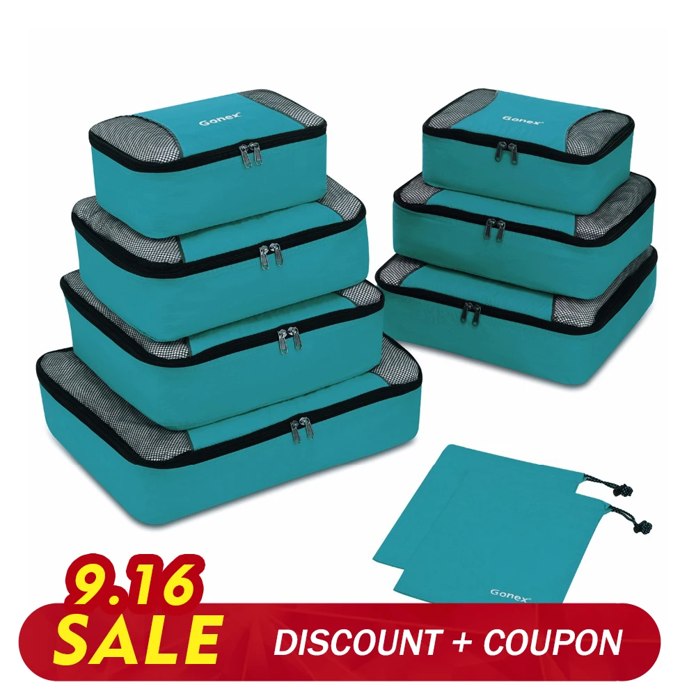 

Gonex Travel Storage Bag Set Suitcase Luggage Organizer Hanging Ziplock Closet Clothes Mesh Packing Cubes with Laundry Bag
