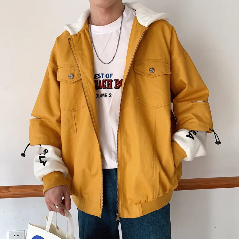 

2019 Autumn Workwear Casual Loose-Fit Hooded Youth Couples Jacket A095-jk5300-p88 Hong Kong Style Yellow