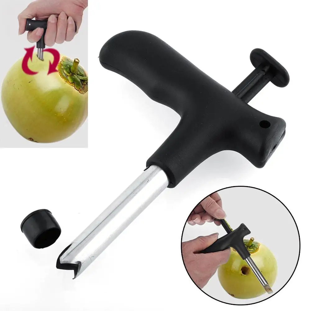 Useful Durable Stainless Steel Coconut Opener Driller Cut Knife+Cleaning Stick