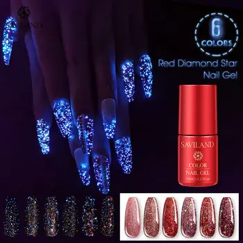 

SAVILAND Red Glitter Gel Nail Polish Glow In The Dark Star Gel Luminous Soak Off UV Gel Varnish Nails Art Need Primer Coat
