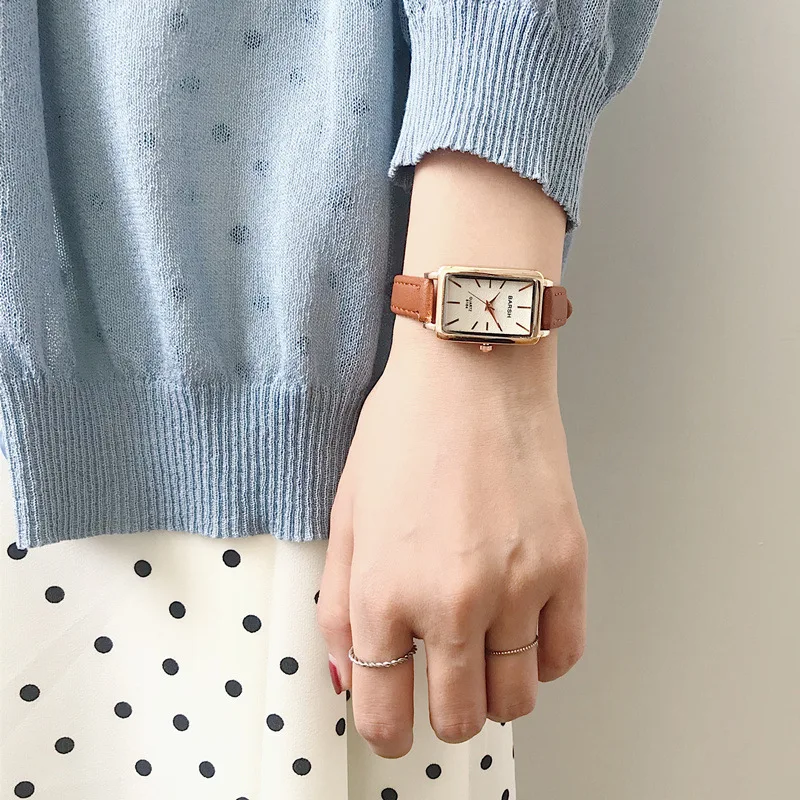 Elegant Rectangle Ladies Watch Brown Quartz Clock Women's Casual
