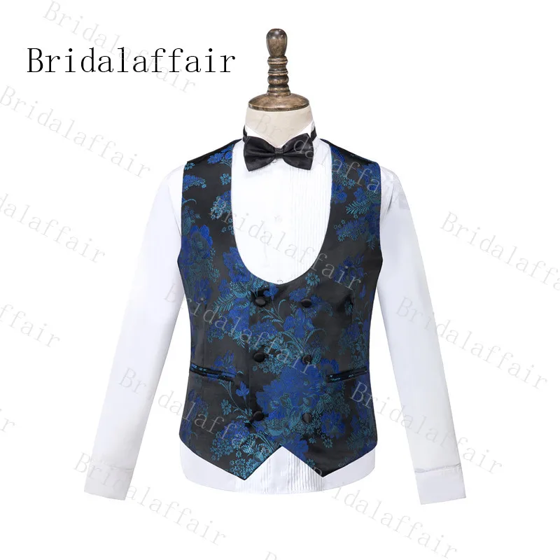 Bridalaffair черные костюмы Синие жаккардовые мужские костюмы принца 3 шт. осень Банкетная серия Жених мужской свадебный смокинг шаль лацкан