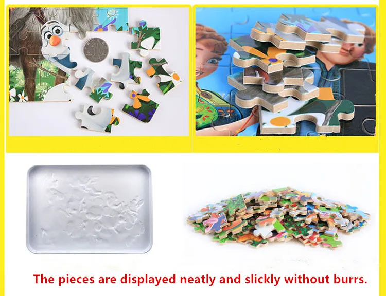 Замороженная головоломка, игрушка анна, эльза, железная коробка, 100 штук, деревянные пазлы, софия, первые детские развивающие игрушки, дисней, принцесса