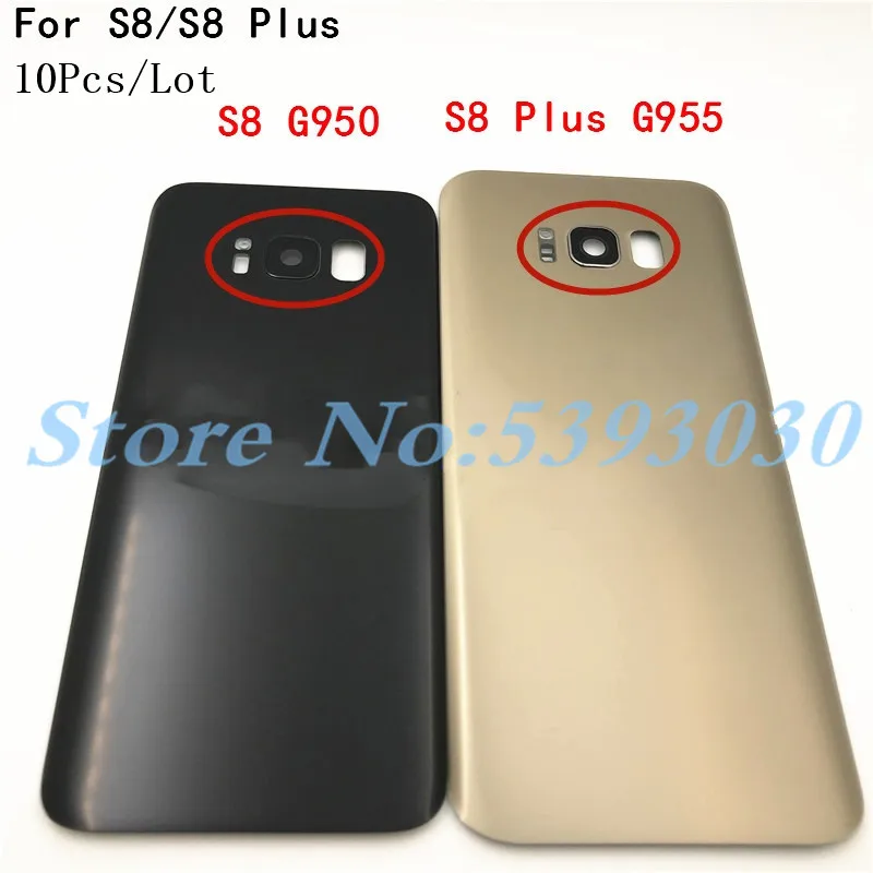 10 шт./лот, заднее стекло для samsung Galaxy S8, G950, G950F и S8 Plus, G955, G955F, крышка для батареи, Корпус задней двери с объективом камеры+ логотип