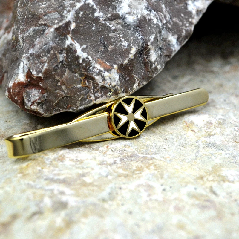 Simple Personality Masonic Knight Tie Clips White and Black Cross Pattern Metal Gold Freemason Badge Men Clothing Decor | Дом и сад