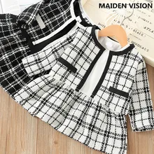 Новинка; зимние платья для девочек; пышное платье принцессы для девочек; элегантная твидовая одежда для дня рождения в школьном стиле; Изысканная одежда для детей; 2 шт