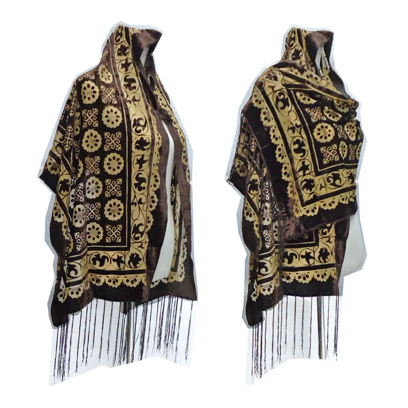 

Шарф женский, бархатный, Шелковый, в черный горошек