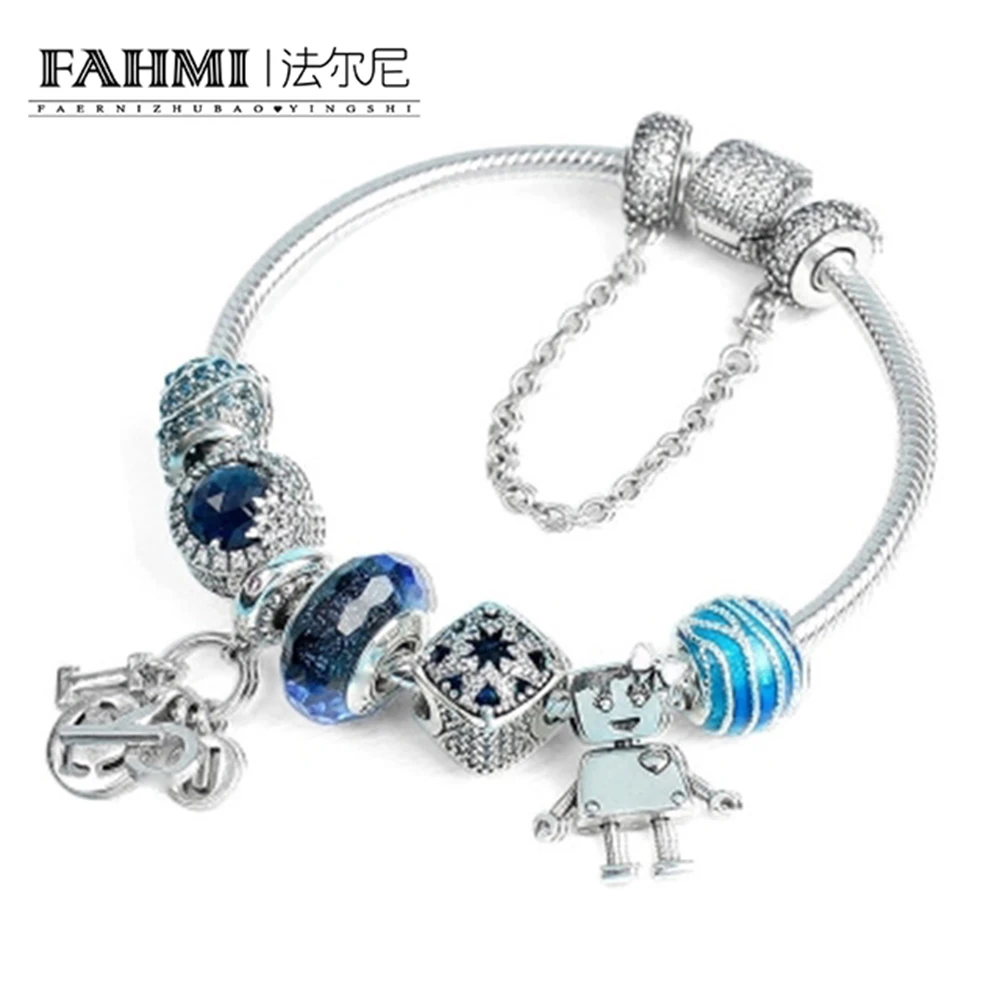 

FAHMI 100% 925 Sterling Silver Brand New 1:1 Genuine Charm Ocean Heart Bracelet Set Love and Friends Theme Bracelet