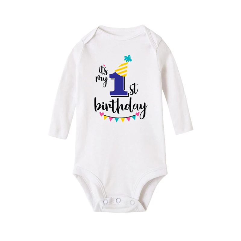 It's My First Birthday/боди для новорожденных, боди с длинными рукавами для маленьких мальчиков, хлопковые комбинезоны для маленьких девочек, детские комбинезоны для дня рождения, одежда