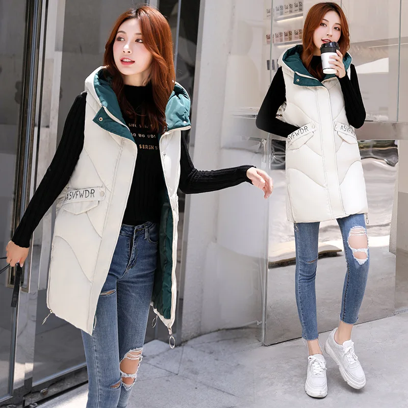 

Waistcoat Women's Mid-length Loose-Fit Slimming down Jacket Cotton-padded Clothes Coat 2018 Winter New Style Short-height Thick