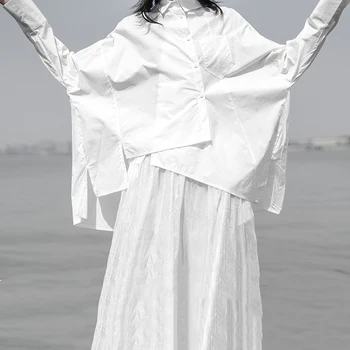 

2020 New Autumn Winter Lapel Long Sleeve White Loose Oversize Irregular Loose Shirt Women Blouse Fashion Tide