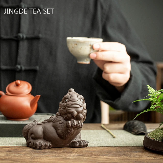 Szerencsés Lila Agyag Tea Háziállat -Díszek Kézzel Készített Állatok Szobor Figura Kínai Teakészlet Dekorációs Kiegészítők Asztali Kézművesség - Image 3