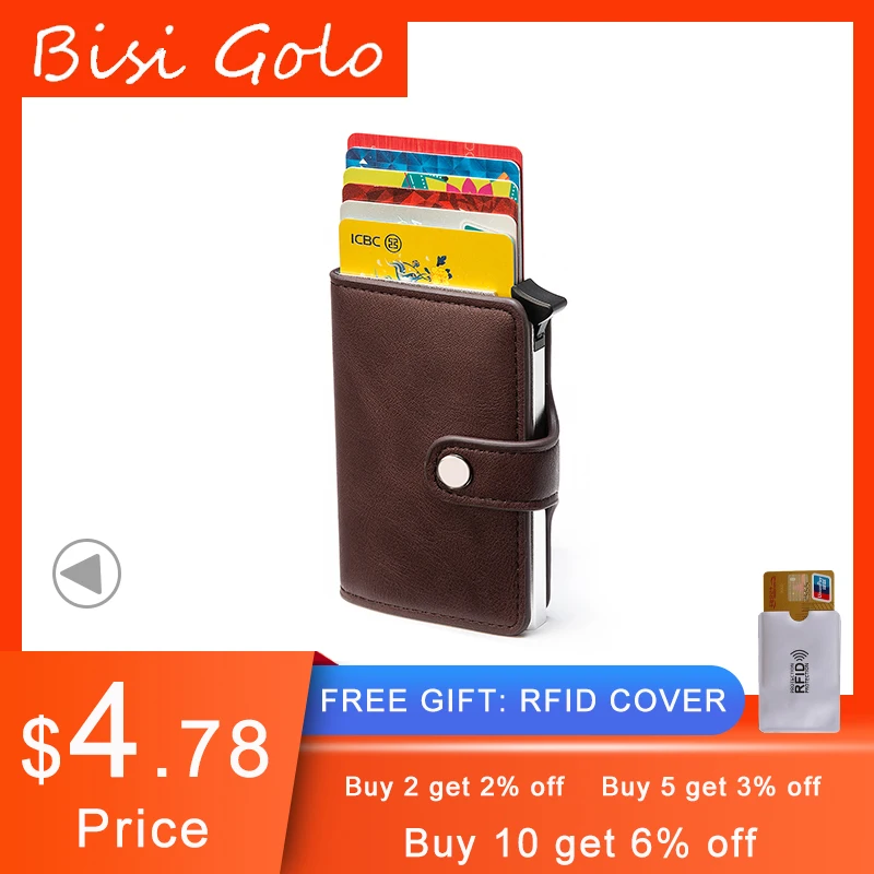 

BISI GORO Hasp Protector Smart Wallet Card Case Metal RFID Aluminum Box Slim Men and Women PU Leather Casual Card Holder