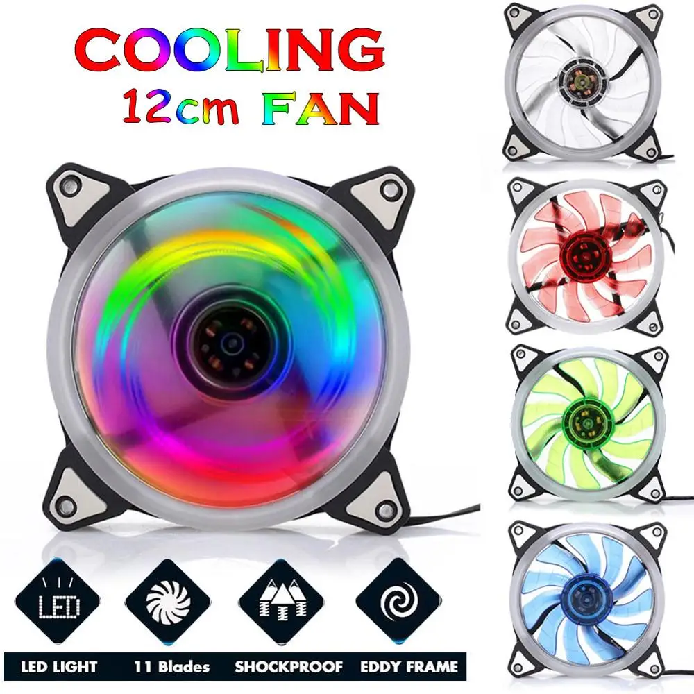 

Cooling Fan PC Computer Fan Quad 4 LED Light 120mm PC Computer Case Cooling Fan Mod Quiet Molex Connector Easy Installed Fan 12V