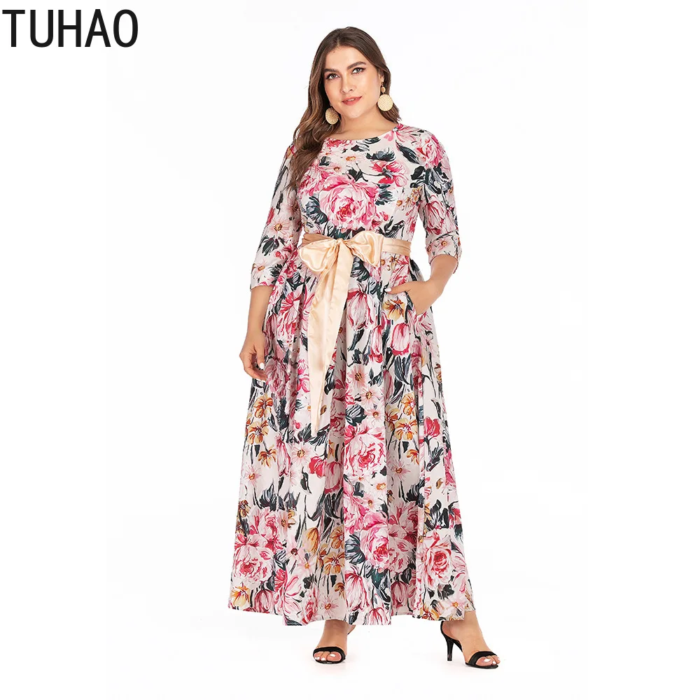 TUHAO цветочные платья в богемном стиле большой размер 5XL 4XL 3XL женское платье с принтом пляжное элегантное платье размера плюс WM31