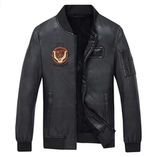 Новинка, осенне-зимняя мужская кожаная куртка, Бейсбольный воротник, вышивка, теплая кожаная мужская куртка, мужские куртки из искусственного меха
