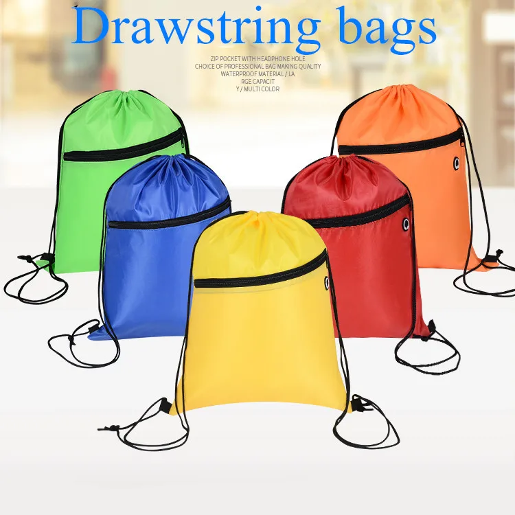 

Simple Zipper Drawstring Bags Backpack Race Training Sports Backpack Waterproof Polyester School Storage Bag Drawstring Pocket
