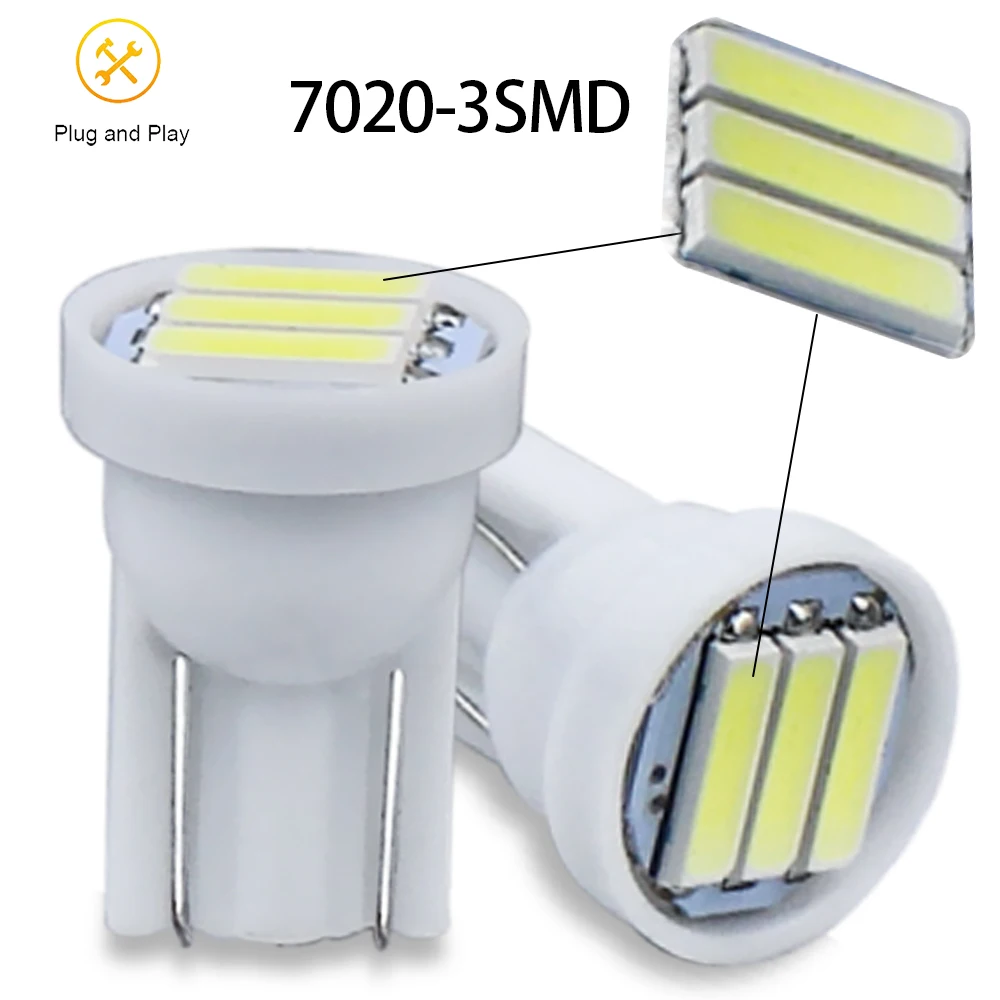 1000 шт. T10 W5W 7020 3SMD светодиодный светильник для салона автомобиля, лампа для чтения с боковым маркером, парковочный светильник, автомобильная лампа белого, синего, розового цвета