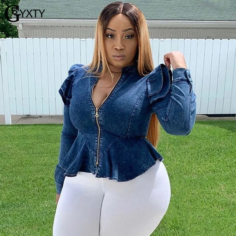 plus size ruffle denim jacket