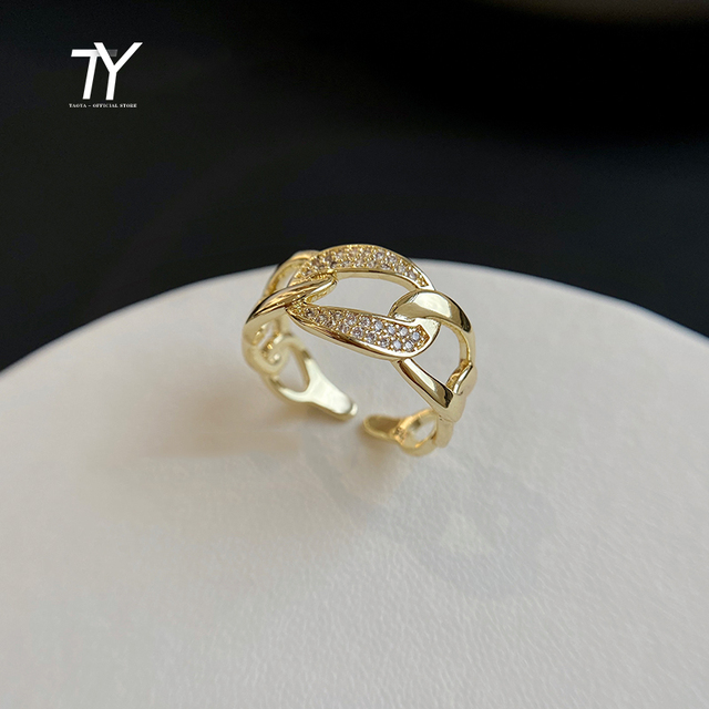and American Exaggerated Hollow Chain Shape Gold Open Rings For Woman Gothic Exquisite Jewelry Party Girl's Luxury Ring