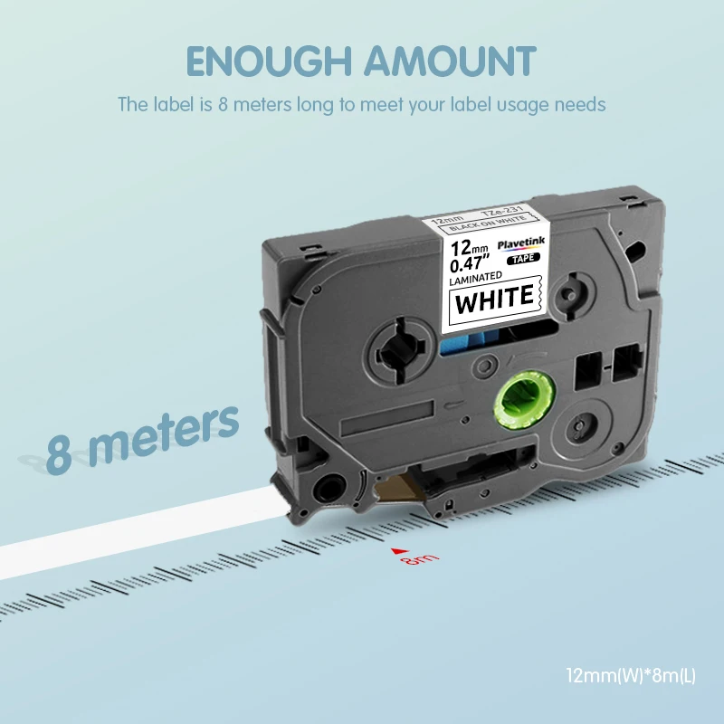 Plavetink 231 Tze 231 라벨 테이프, 라벨 메이커와 호환 가능, 라미네이트 테이프, 라벨러 231 241 251 631 641, 12mm, 블랙 온 화이트