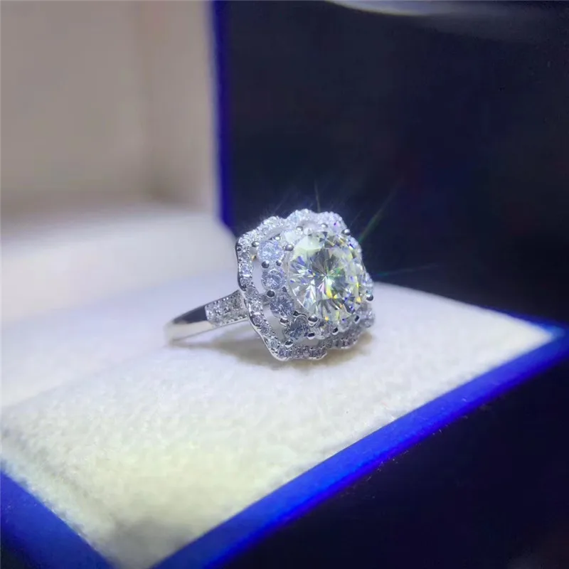 Большие кольца с муассанитом 1ct 2ct 3ct VVS отличные женские кольца обручальные кольца для невесты ювелирные изделия из стерлингового серебра 925 пробы#668