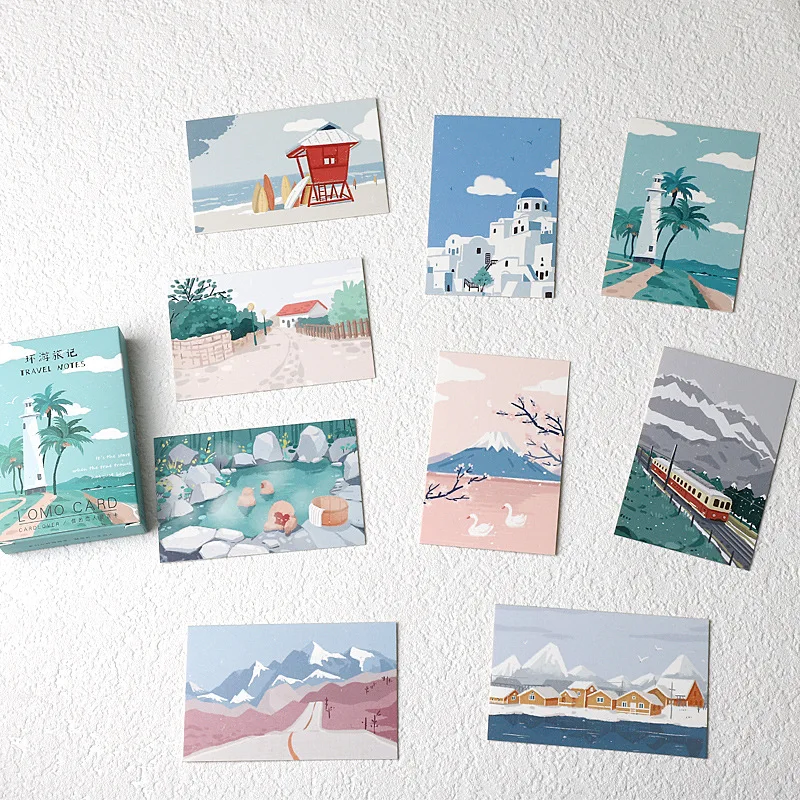Buena Compra 28 unids/set creativo notas de viaje Lomo tarjeta DIY pintado a mano de tarjeta de regalo de cumpleaños Tarjeta de mensaje * 52*80mm Eq1b7yBw