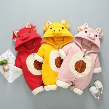 

Cute pig romper Baby animal jumpsuit infant baby boy pig hooded jumpsuit kids girls winter outerwear clothing Toddler clothes