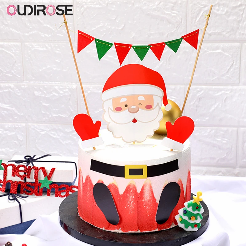 Украшения на Рождество для торта Санта-Клауса DIY Красочные Вымпел торт Топпер