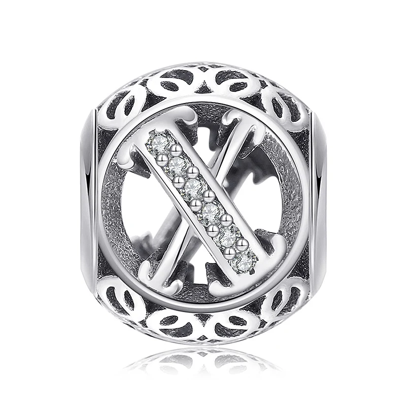 X JewelryPalace Винтаж письмо A-R кубического циркония Aucthentic стерлингового серебра 925 Шарм браслет DIY ювелирных подарки для нее - Окраска металла: X