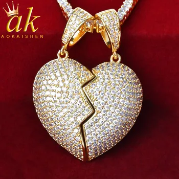 

Gold Color Couple Heart Pendant Necklace Jewerly AAA Cubic Zirconia Jewelry Hip Hop Rock Jewelry