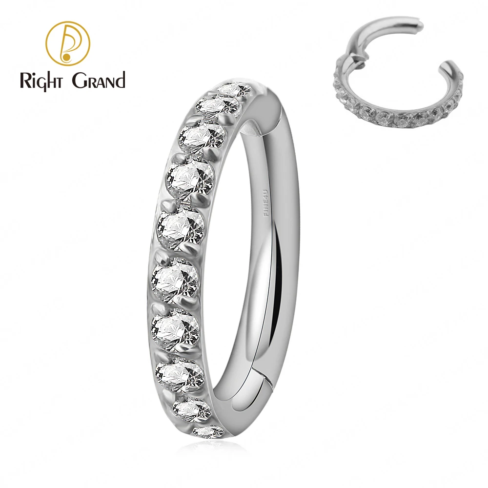 Titanium Nose Ring Hoop Right Grand ASTM F136 Titanium Nose Ring Hoop with CZ Piercing Jewelry for Cartilage Helix Rook Daith Tragus Ear Lobe