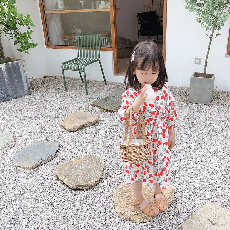 Весенне-осеннее детское длинное платье с цветочным рисунком платье для девочек платья с длинными рукавами из чистого хлопка в пасторальном стиле