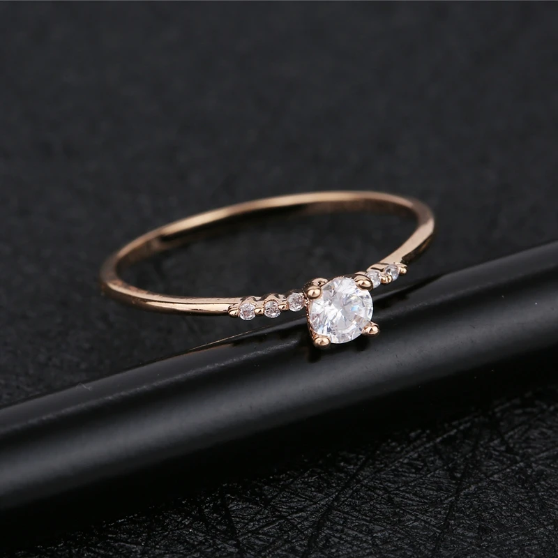 MIGGA тонкий стиль 4 мм кубический циркон камень кольцо для женщин обручение розовое золото цвет CZ ювелирные изделия с кристаллами