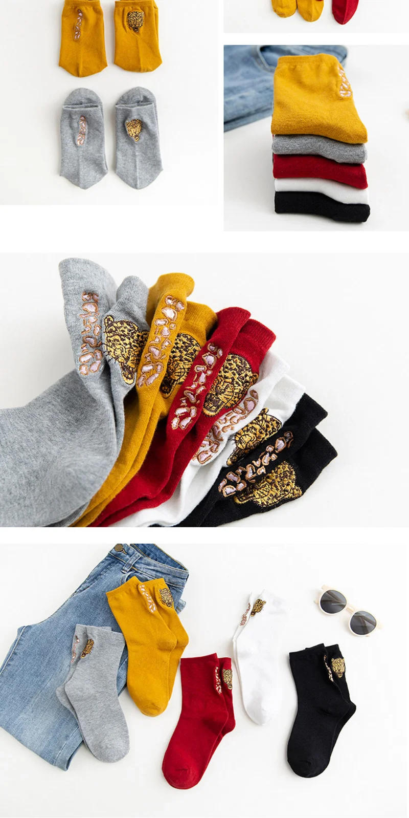 Хлопковые корейские женские носки с вышивкой, осенние и зимние новые японские леопардовые носки с леопардовым принтом для мужчин и женщин