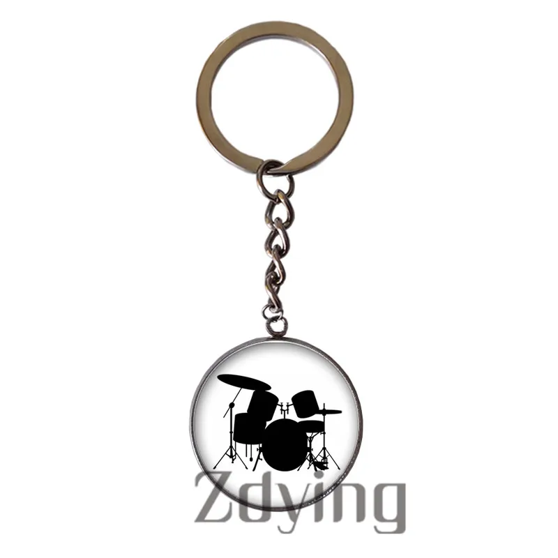 

Zdying Fashion Drum Silhouette Pendant Keychain Glass Photo Cabochon Keyrings Key Ring Stainless Steel Drummer Jewelry TR024