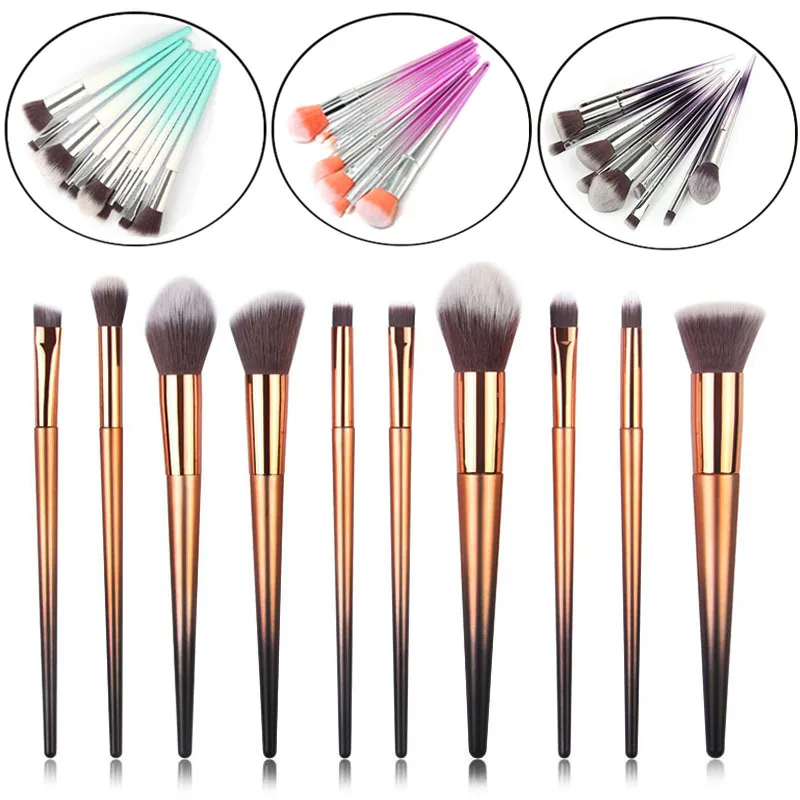 

Makeup Brushes Set for Women Soft Lips Blush Eye Make up Brush Wooden Handle Brush Suit 10pcs Crystal Gradient Beauty Tools Kit