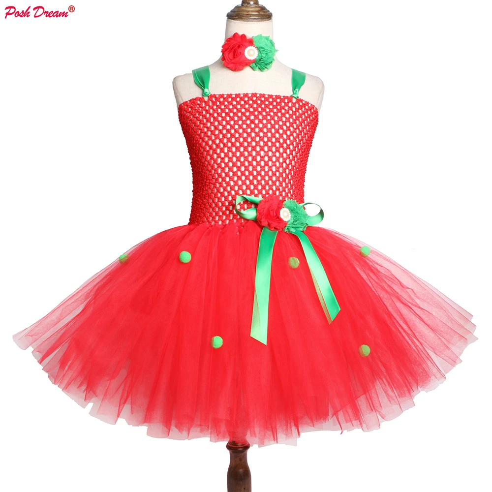 

POSH DREAM New Christmas Tutu Dress with Hairband Red Green Children Girls Handmade Princess Dress Kids Girls Clothes