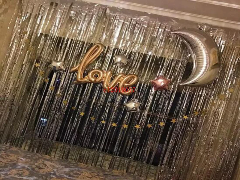200x100cm shimmering Gold Silver Metallic Tinsel Curtain Foil Room Shiny Pub party Stage wedding decoration backdrop Background