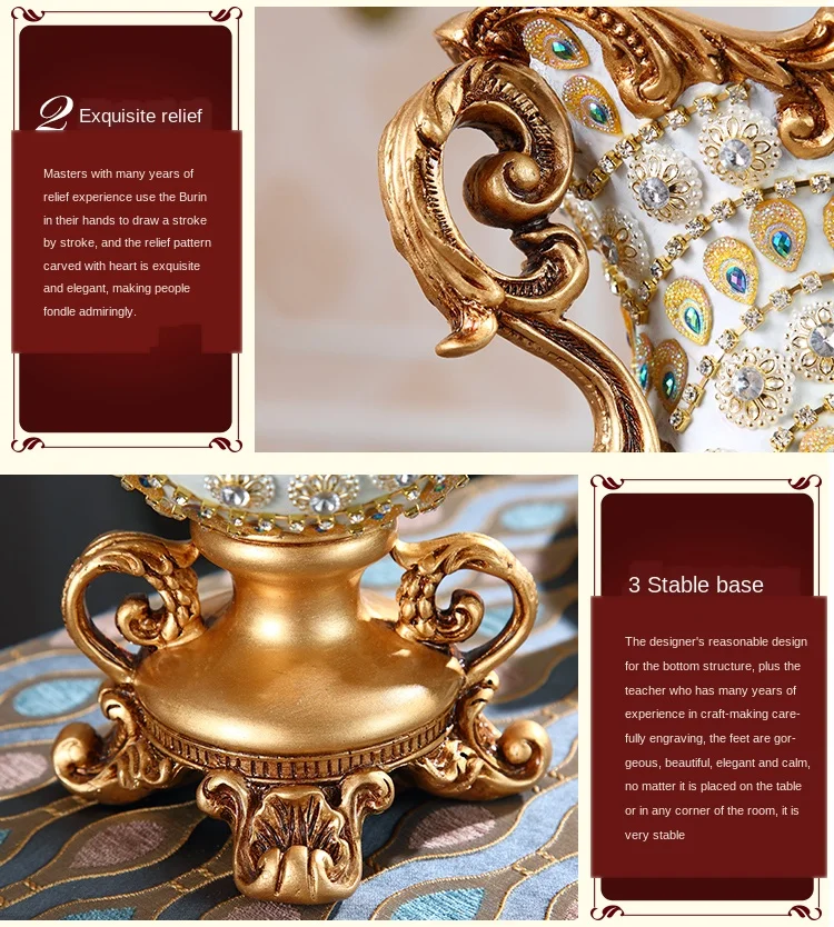 Luxury European Resin Vase Stereoscopic Dried Fowers Arrangement Wobble Plate Living Room Entrance Ornaments Home Decorations