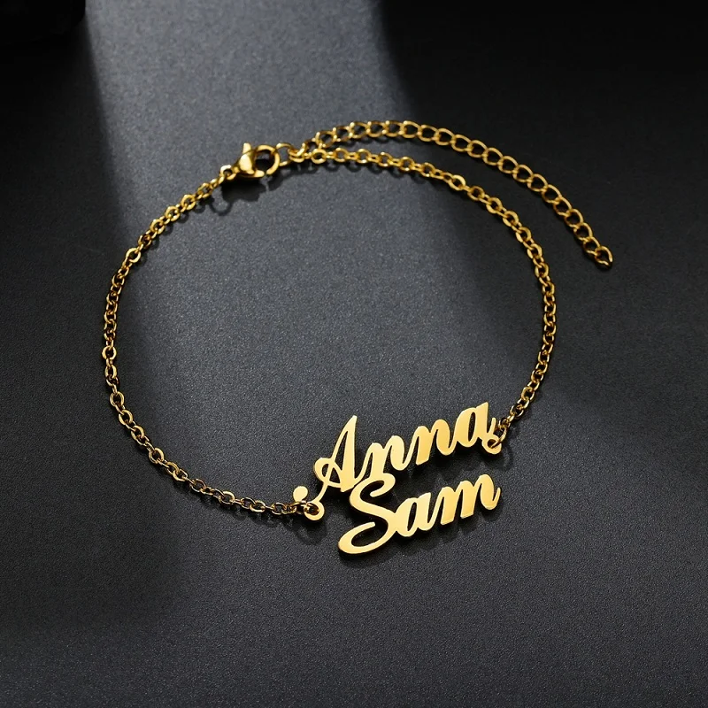 17cm, Gold) Custom Two Hearts Name Bracelet For Women Double Plate Two Tone  Personalized Gold Plated Stainless Steel Bracelets Jewelry Gifts on OnBuy