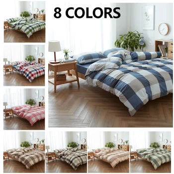 

Japanese minimalist BIG grid style Skin-friendly Washed cotton bedding set duvet cover set flat/Fitted sheet pillowcase